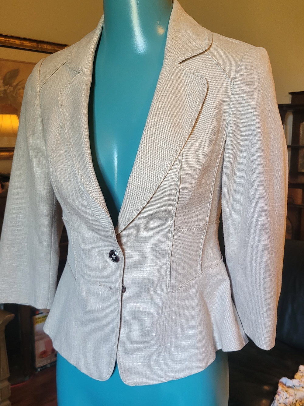 White House Black Market Cropped Cream Peplum Blazer